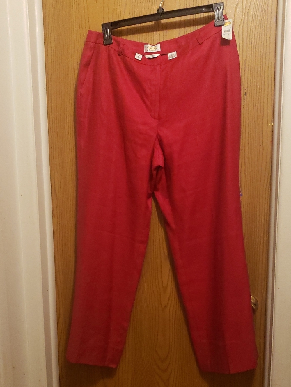 Women's Red Straight-Leg Dress Linen Blend Pants